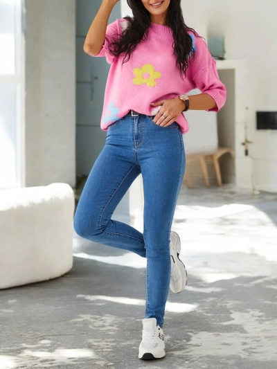 Royalfashion Jeans din bumbac pentru femei cu croi conic