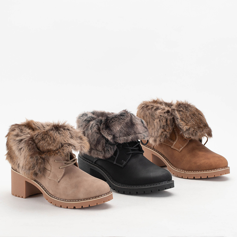 Botine negre de damă cu șireturi pe un stâlp jos Kalera - Încălțăminte