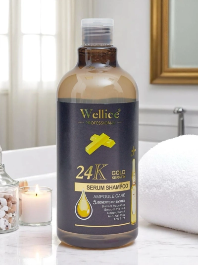 Șampon profesional pentru păr cu keratină 24K Gold – Hidratare intensivă și netezire a părului 5 în 1