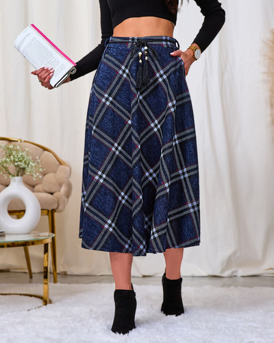 Royalfashion Fustă lungă pentru femei, gri și roșie, în carouri