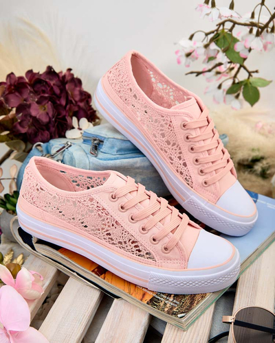 Tenisi roz de damă Textil Kalipso – sneakers ajurați cu talpă plată