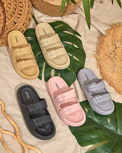 Papuci dama bej si verde cu catarame Eckos - Incaltaminte