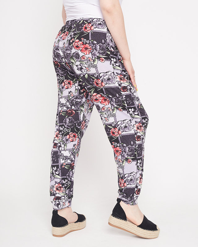 Pantaloni dama cu model negri si violet - Imbracaminte