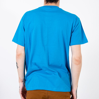 Tricou bărbătesc din bumbac albastru cu imprimeu - Îmbrăcăminte