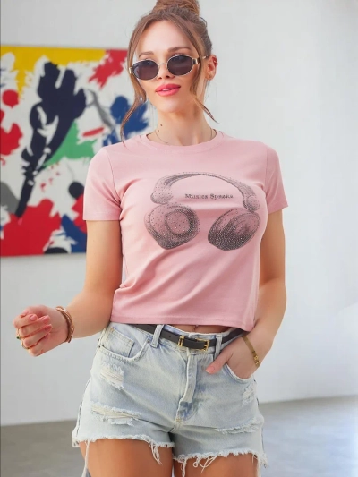 Royalfashion Tricou din bumbac pentru femei cu print Music Speaking