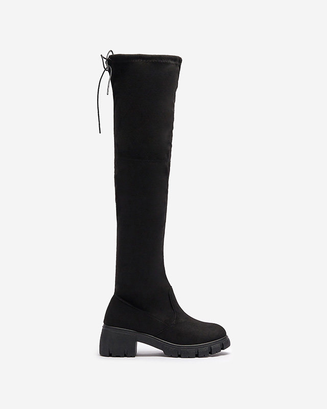 OUTLET Cizme negre de damă până la genunchi, pe post de toc Wersetfa- Footwear