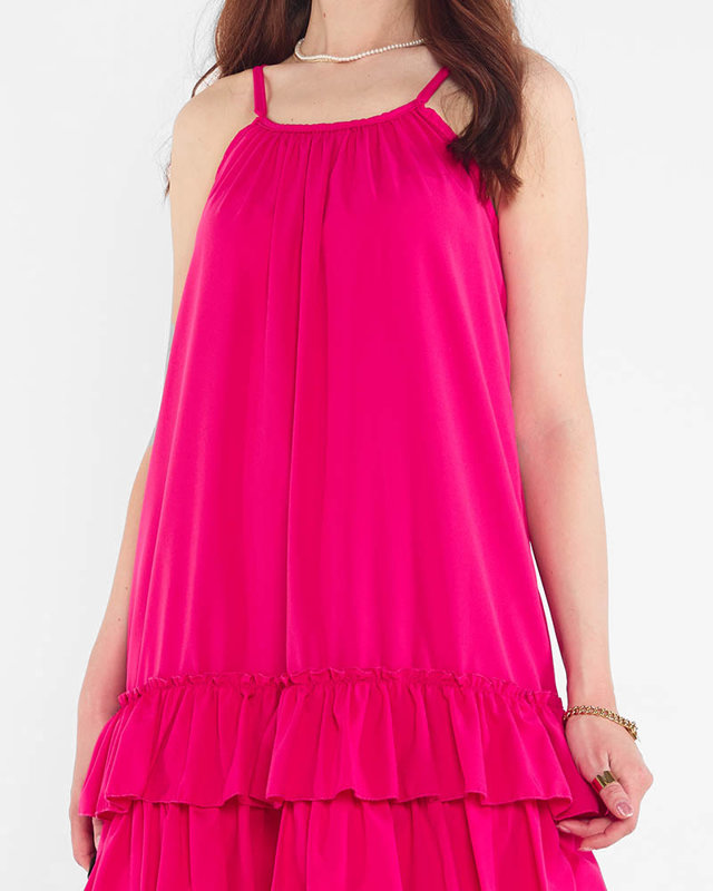 Rochie de dama cu bretele mov si roz cu volane - Imbracaminte