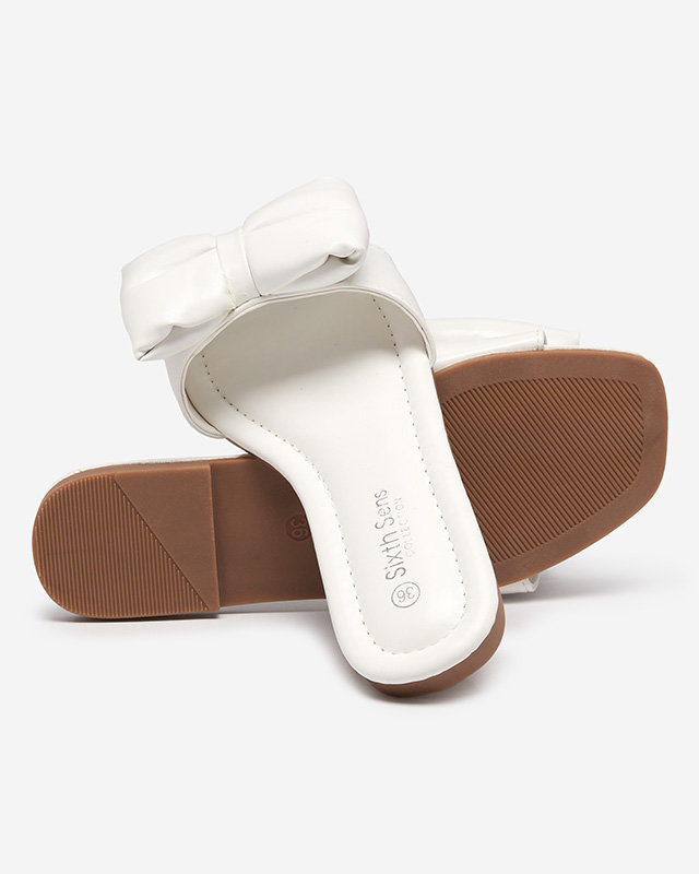 OUTLET Papuci albi de dama cu fundita Macline - Incaltaminte