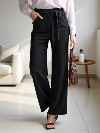 Pantaloni largi pentru femei Royalfashion cu brâu