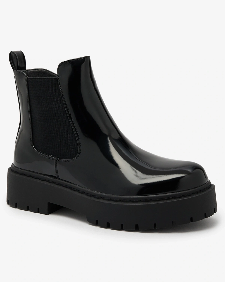 Royalfashion Cizme negre lăcuite fără toc pentru femei Glossy Chic