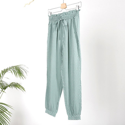 Pantaloni pentru femei verde cu buline PLUS SIZE - Îmbrăcăminte
