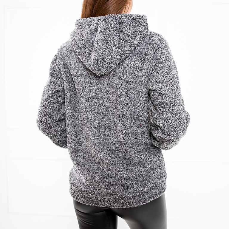 Hanorac cu glugă de pluș negru și gri pentru damă - Îmbrăcăminte