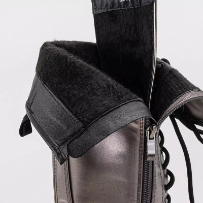 OUTLET Cizme dama grafit cu cravate Darikos - Incaltaminte