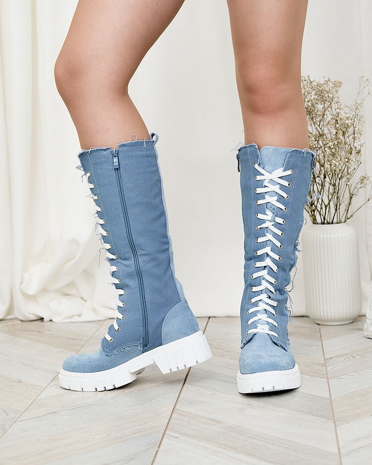 Royalfashion Cizme de damă din material textil de culoare albastră Leconen