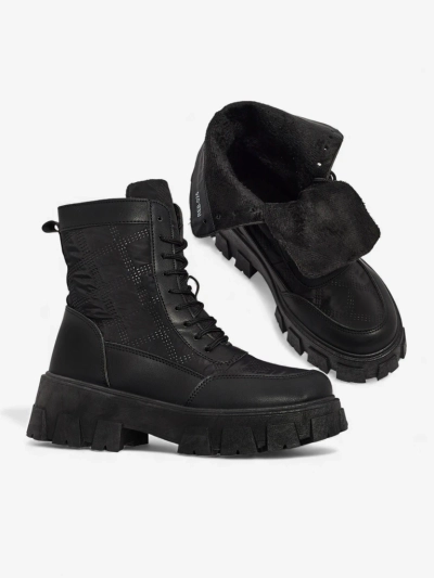 Botine de damă Solvi cu șireturi din piele ecologică