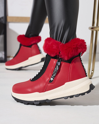 Cizme izolate roșii pentru femei cu blană Scherr- Footwear