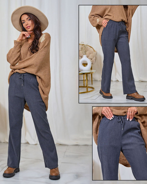 Royalfashion Pantaloni de damă din țesătură de catifea, gri închis