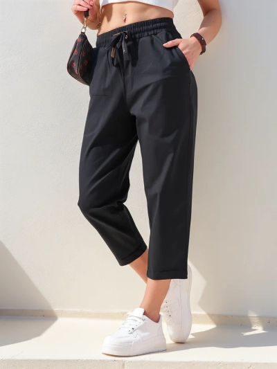 Pantaloni din țesătură simpli pentru femei Royalfashion 7/8