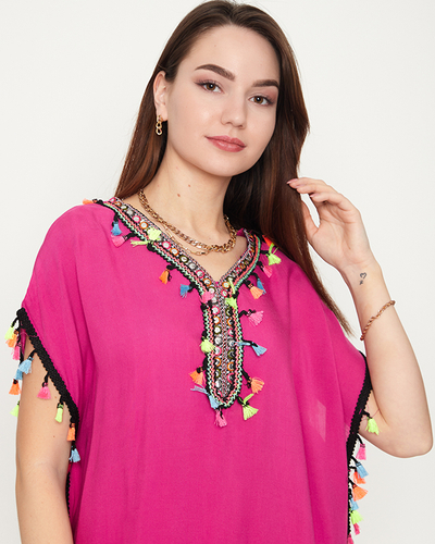 Tunica de plaja de vara de dama roz cu franjuri - Imbracaminte
