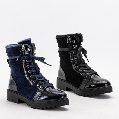 Cizme de damă bleumarin parțial lăcuite Ginoko - Pantofi
