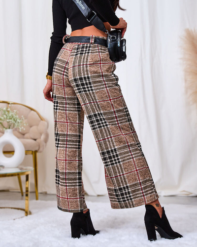 Royalfashion Pantaloni largi pentru femei bej cu carouri