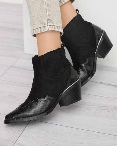 Cizme de cowboy de piele ecologică neagră pe stâlp joasă Zirras - Încălțăminte