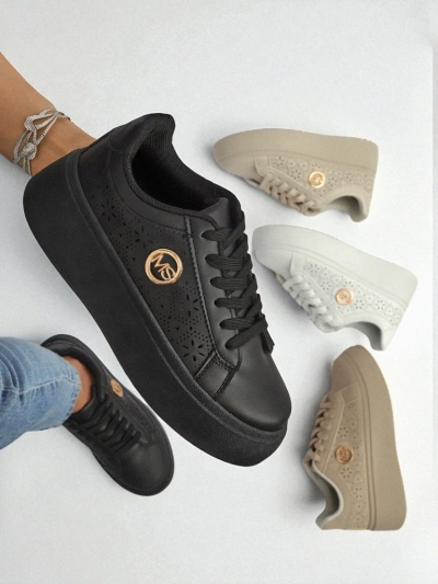 Sneakersy damskie platforma Perseida Royalfashion czarne skóra ekologiczna