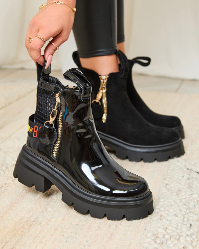 Royalfashion Cizme lăcuite de damă în negru Refaset