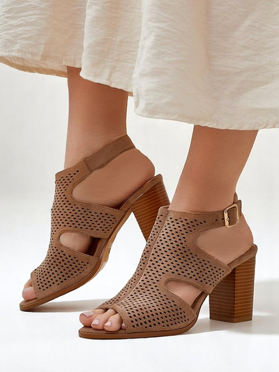 Royalfashion Sandale perforate cu toc masiv pentru femei Abetle