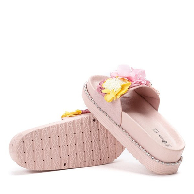 Różowe klapki na platformie z kwiatami Susana - Obuwie 