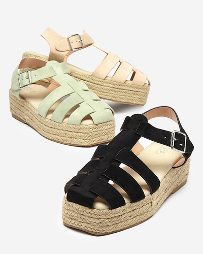Sandale de dama din piele ecologica neagra pe platforma Keniso - Incaltaminte