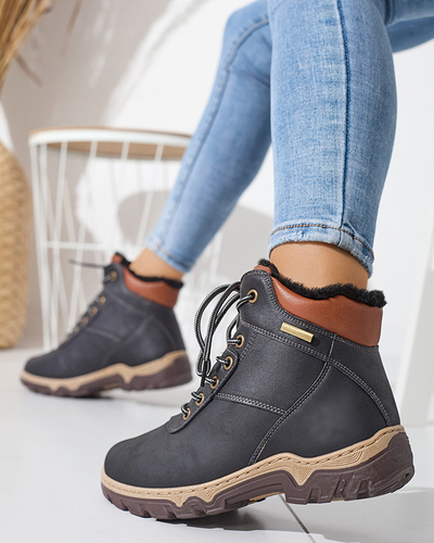 Ghete de drumeție de damă negre legate cu blană Poritsu - Încălțăminte