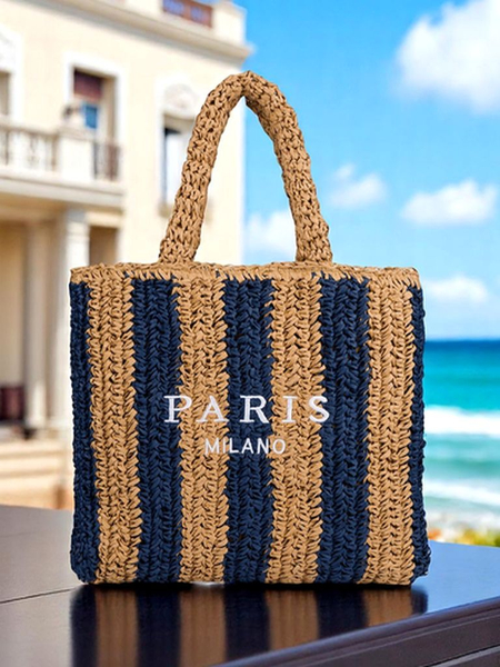 Royalfashion Geantă mare de damă din paie Geantă din paie cu dungi