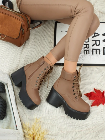 Botine damă eco piele întoarsă cu toc gros și platformă Tavlissa