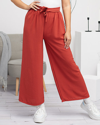 Pantaloni roșii palazzo largi de damă - Îmbrăcăminte