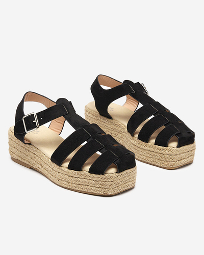 Sandale de dama din piele ecologica neagra pe platforma Keniso - Incaltaminte