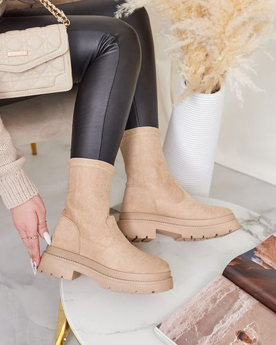Royalfashion Cizme eco-suede pentru femei, bej Classy Girl