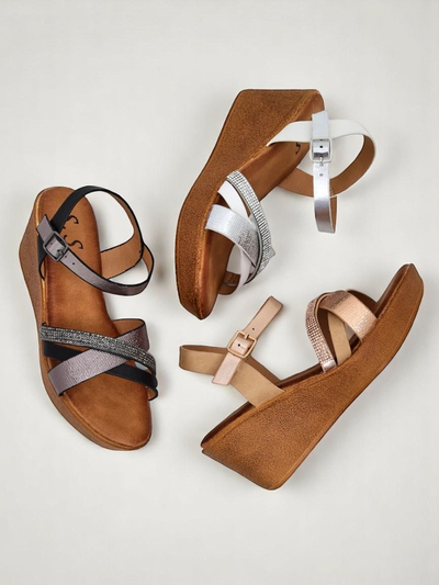 Sandale cu wedge pentru femei Royalfashion cu strasuri și sclipici Glittera