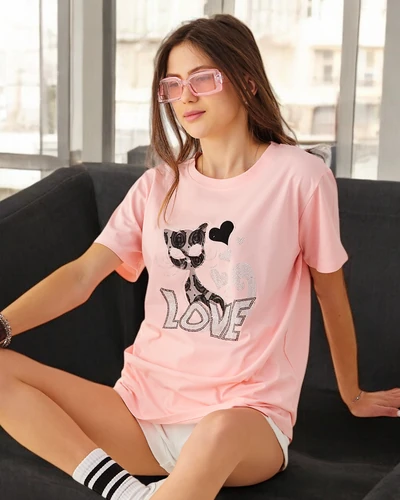 Royalfashion Tricou din bumbac pentru femei Cat Love