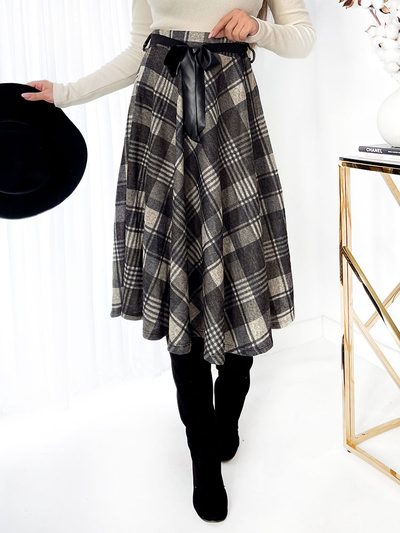 Royalfashion Fustă midi pentru femei cu carouri gri