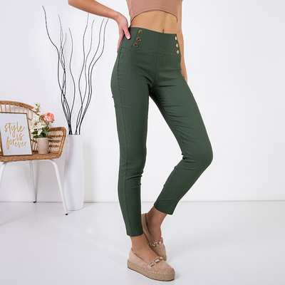 Leggings pentru femei cu nasturi verde închis - Îmbrăcăminte