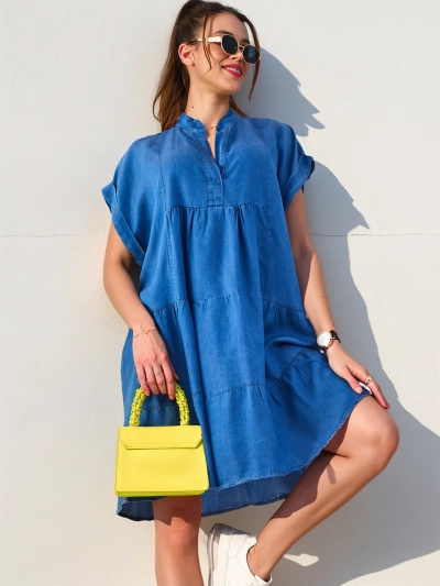 Royalfashion tunică cusută pentru femei care seamănă cu o rochie din denim