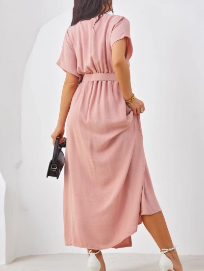 Rochie midi pentru femei Royalfashion cu mâneci scurte, decolteu în V și fante în mijloc