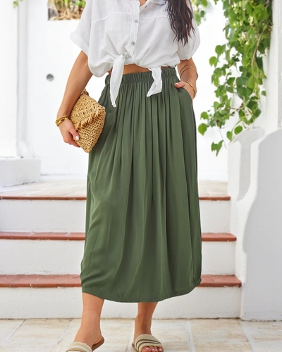 Fustă Midi Royalfashion pentru Femei din Viscos, Vara și Fluidă cu Două Buzunare