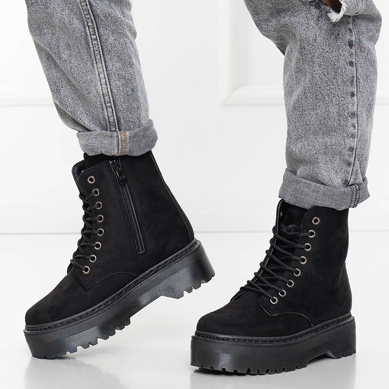 Cizme negre de dama din piele intoarsa ecologica Tegera - Incaltaminte