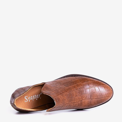 Brązowe wężowe półbuty z wycięciami Piksena - Obuwie