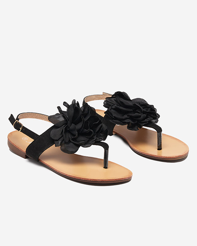 Sandale negre de dama cu o floare Nerikala - Incaltaminte