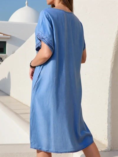 Royalfashion Tunică simplă pentru femei care seamănă cu o rochie din denim