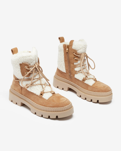Royalfashion Cizme de trapper pentru femei bej cu piele de oaie Getatsa