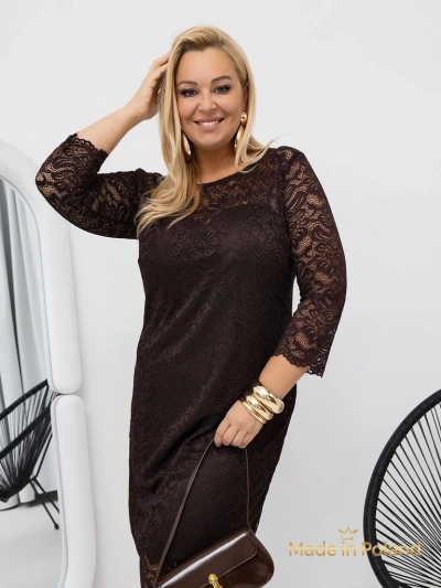 Rochie midi din dantelă pentru femei cu mâneci 3/4 Elegant Star